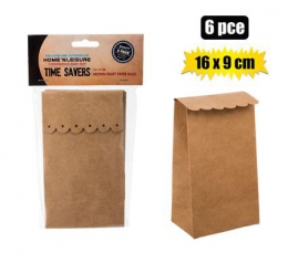 Paper Party Bags 6PC Brown 16X9cm